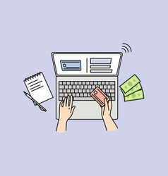 Person Paying Online On Computer With Card