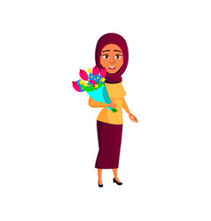 Cute Arab Girl With Flower Bouquet On Dating