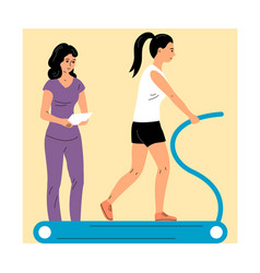 Girl Patient Is Exercising On A Treadmill Under