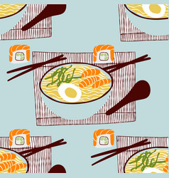 Seamless Pattern With Asian Food Cuisine Soup