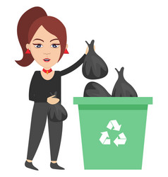 Woman Taking Out Trash On White Background