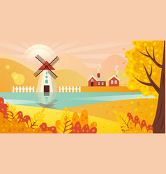 Autumn Rural Landscape With Windmill