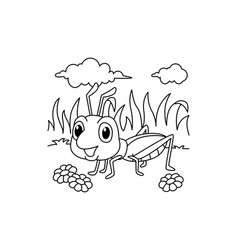 Funny Grasshopper Cartoon Coloring Page