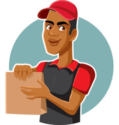 Male Fast Food Worker Holding Delivery Bag