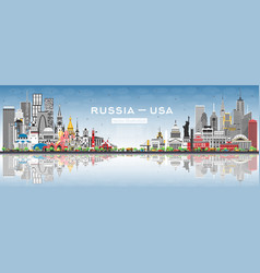 Russia And Usa Skyline With Gray Buildings