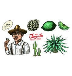 Agave Fruits Lemon And Cactus Farmer In A Hat