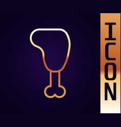 Gold Line Chicken Leg Icon Isolated On Black