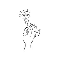 Human Hand Holding A Rose Black Outline Clip Art