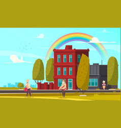 Rainbow In City Background