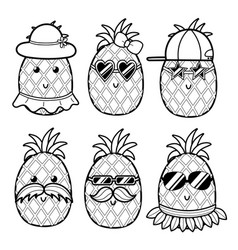 Cute Black And White Pineapple Set Coloring Page