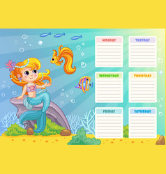 Kids School Schedule Weekly Planner With Mermaid