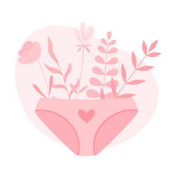 Woman Pink Panties With Flowers And Leaves