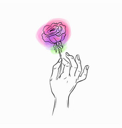 Human Hand Holding A Rose Black Outline Clip Art