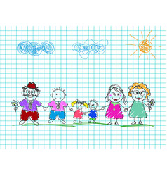 Kids Drawings Of Happy Family Colored Pencil Hand