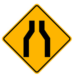 Warning Signs Road Narrows On Both Sides On White