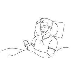 A Man Peacefully Sleeping In Bed With Phone