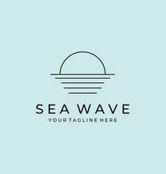 Minimalist Ocean Wave And Sun Line Art Logo Label