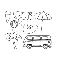 One Single Continuous Line Of Beach Picnic Stuff