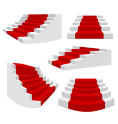 White Stairs With Red Carpet Staircase Isolated