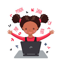 African American Happy Girl Learning Coding