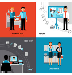 Business People 4 Flat Icons Composition Business