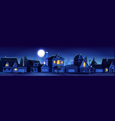 Night Town Street With Cottage Houses Cityscape