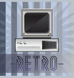 Retro Pc Computer On Striped Background