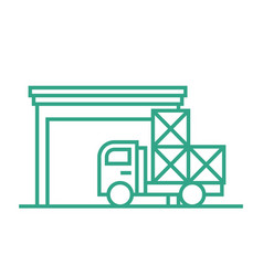 Small Warehouse With Boxes And Truck Outline Icon