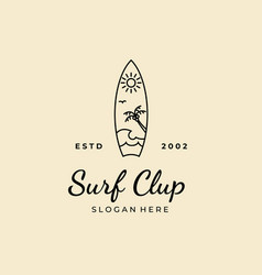 Surfboard With Surf Club Logo Design Template