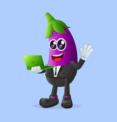 Cute Eggplant Character Typing On A Computer