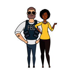 Young Man Fbi Agent With Afro Woman Characters