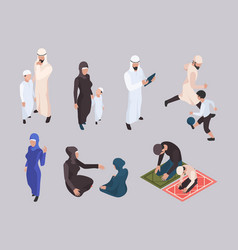 Arab Family Isometric East People In Hijab