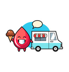 Mascot Cartoon Blood Drop With Ice Cream Truck