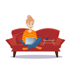 A Woman Sitting On Sofa Working With Laptop