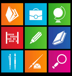 Icons Of School Objects On Colorful Square Shapes