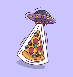 Pizza Flying Saucer Ufo Cartoon Style