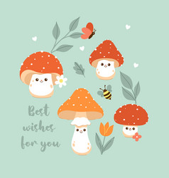 Postcard Or Poster With Cute Fly Agarics