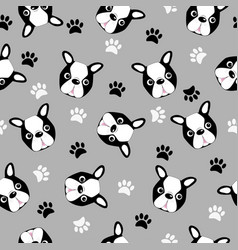 Cute Boston Terrier Head Seamless Pattern