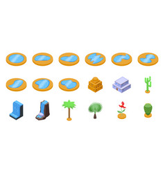 Lake In Desert Icons Set Isometric Swamp