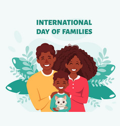 Happy Black Family With Son And Cat Parents