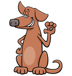 Cartoon Sitting Brown Dog Animal Character Waving