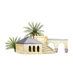 Old Stone Houses With Palm Trees Stairs And Arch