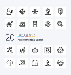 20 Achievements Badges Line Icon Pack Like Award