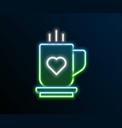 Glowing Neon Line Coffee Cup And Heart Icon