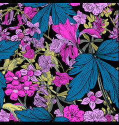 Tropical Jungle Flower And Leaves Toile In Retro