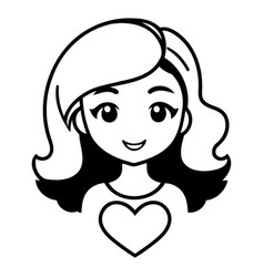 Cute Cartoon Girl With Red Hair And Heart