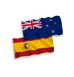 Flags Of New Zealand And Spain On A White