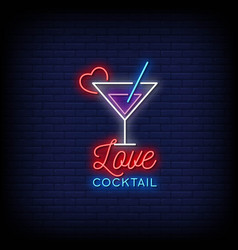 Neon Sign Love Cocktail With Brick Wall Background