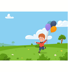 Summer Banner With Child Playing Balloons In Park