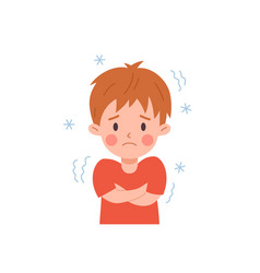 Upset Child Boy In Red T-shirt Having Chills Flu